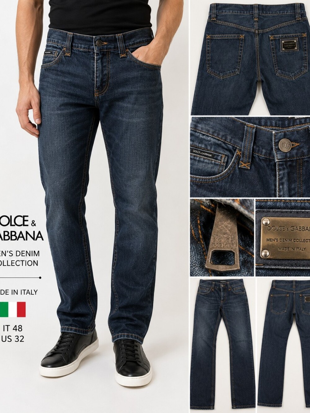 Dolce & Gabbana Men's Jeans IT 48 US 32 Blue Denim Logo Plaque Made Italy